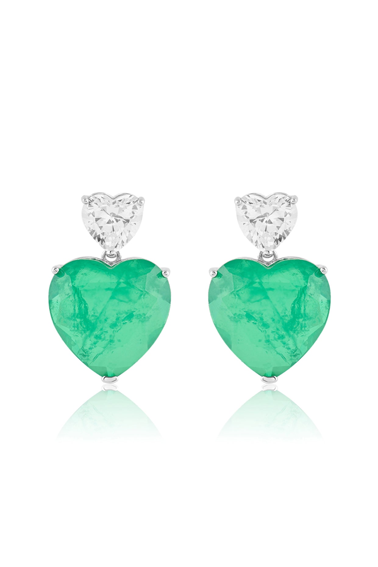 Emerald Heart Elegance Earrings In Rhodium Plating