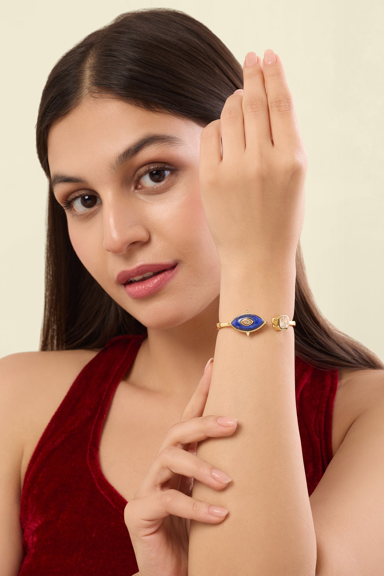 Sigil Eye Front Open Cuff 18kt Gold Plated
