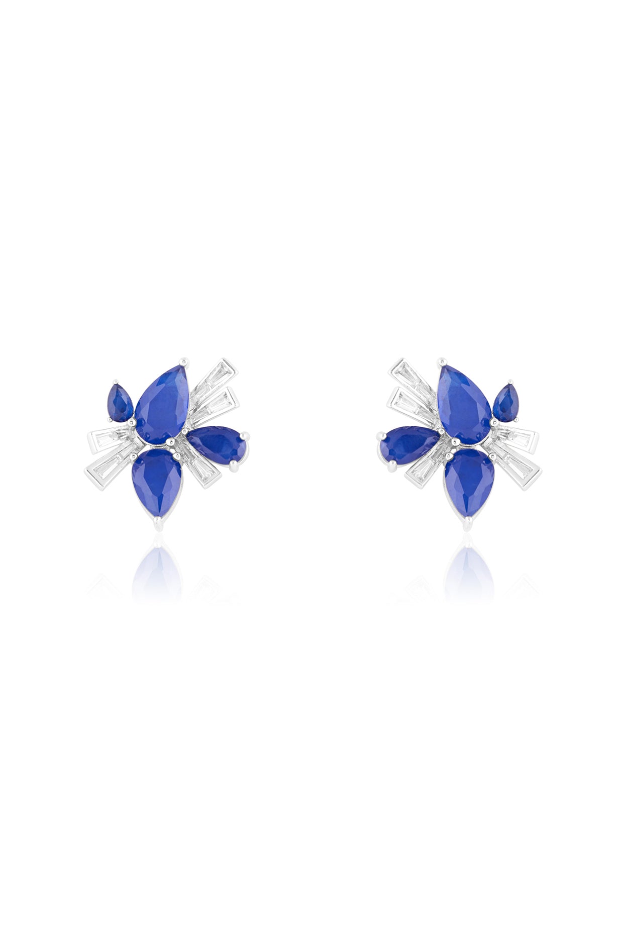 Octavia Sapphire Studs In Rhodium Plated