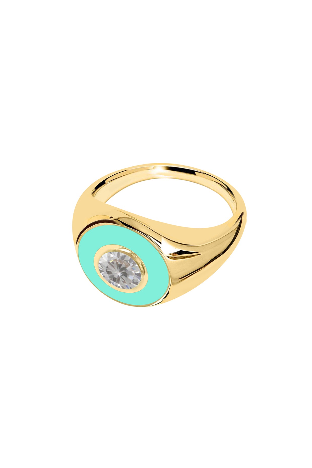 18Kt Gold Plated Eyes On Me Sage Green Signet Ring
