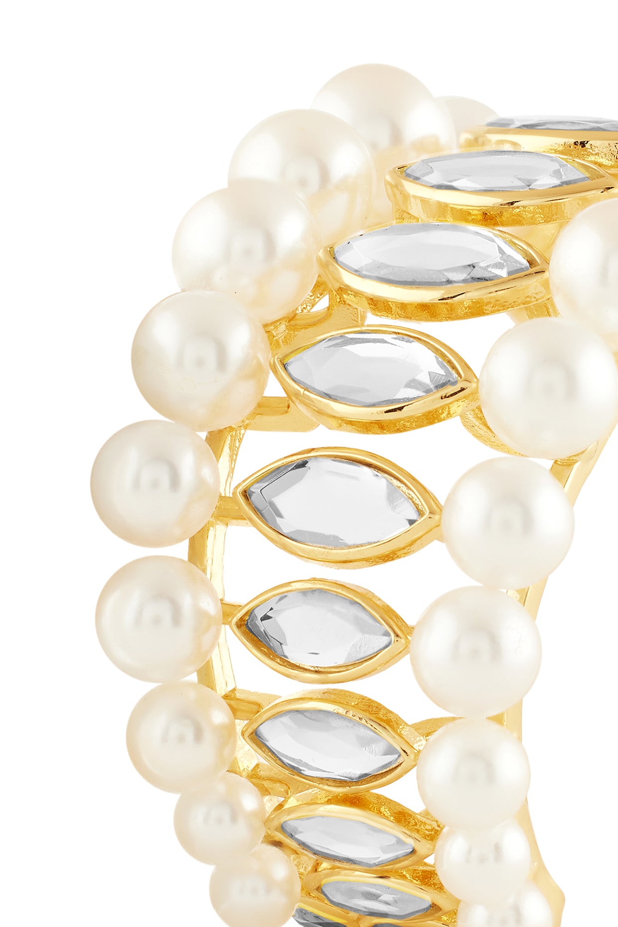 Navette Collection Pearl & Mirror tapered Medium size cuff 18Kt Gold Plated