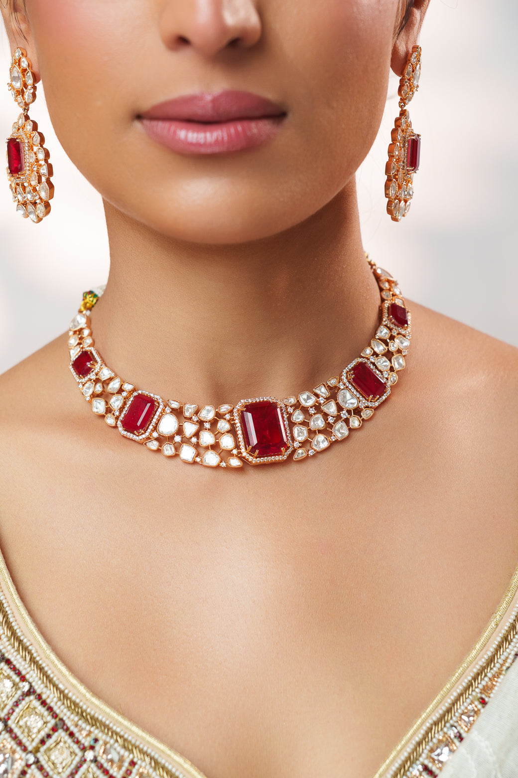 Samika Red Kundan Necklace Set