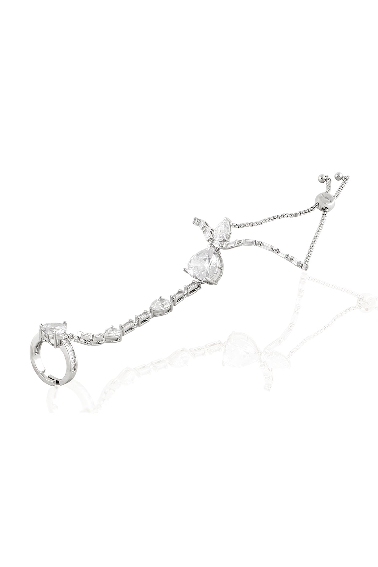 Celeste Heart Bolo Bracelet In Rhodium Plating