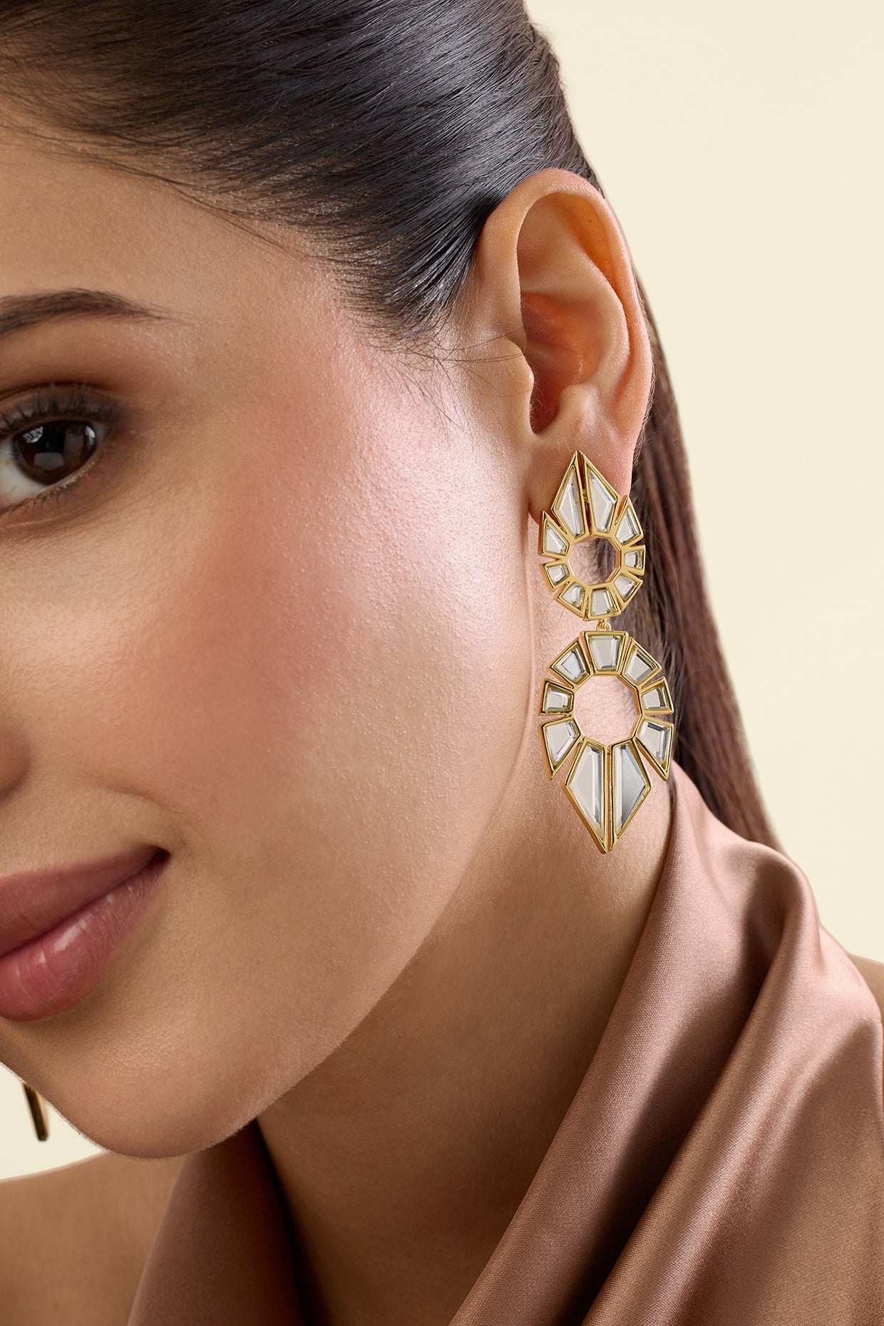 Bombay Deco Statement Mirror Earrings 18Kt Gold Plated