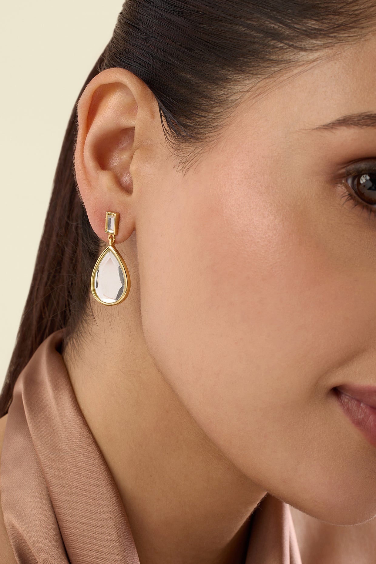 Dew Drop Mirror Clip On Earring 18Kt Gold Plated