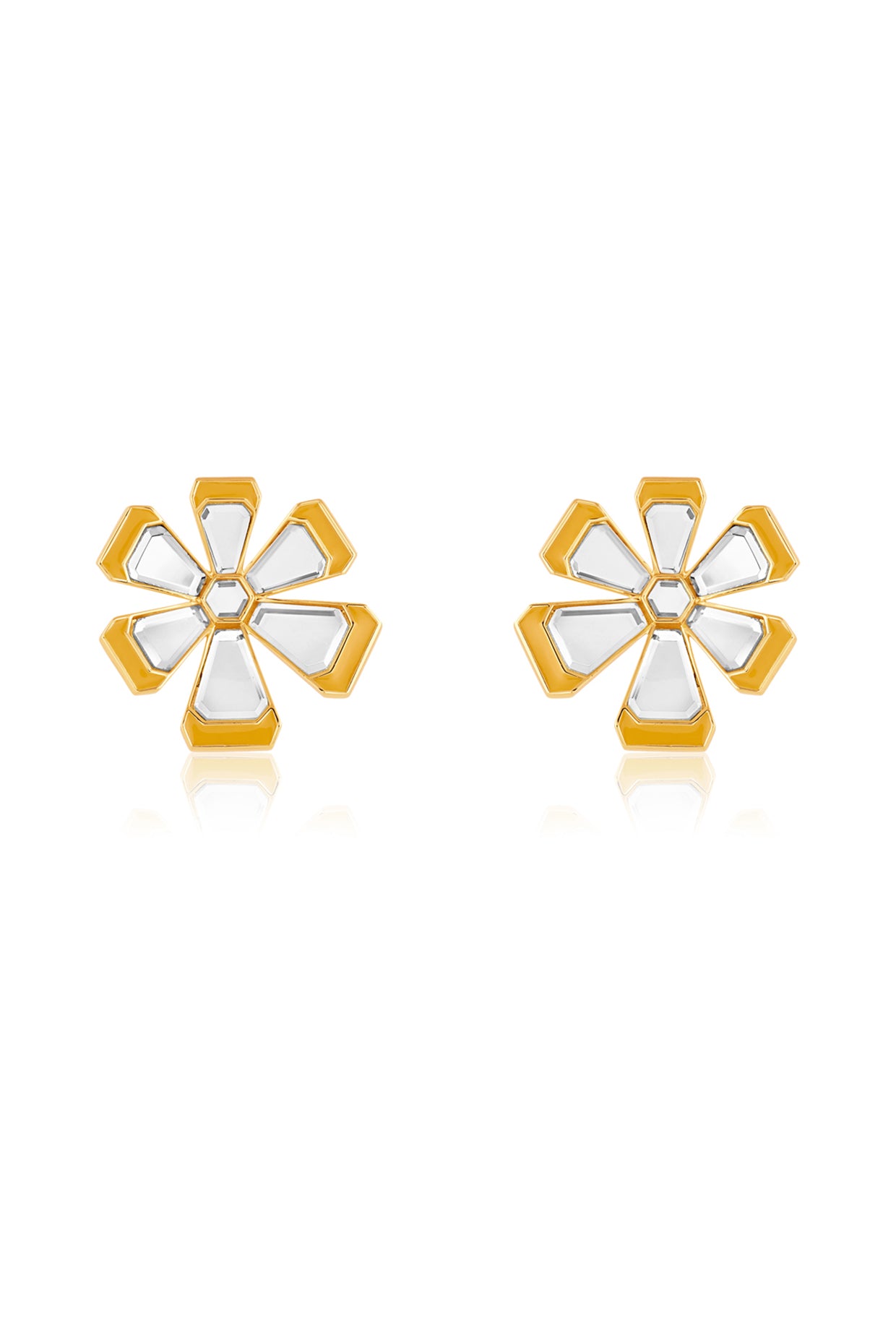 Ayaana Orange Enamel Flower Stud 18Kt Gold Plated