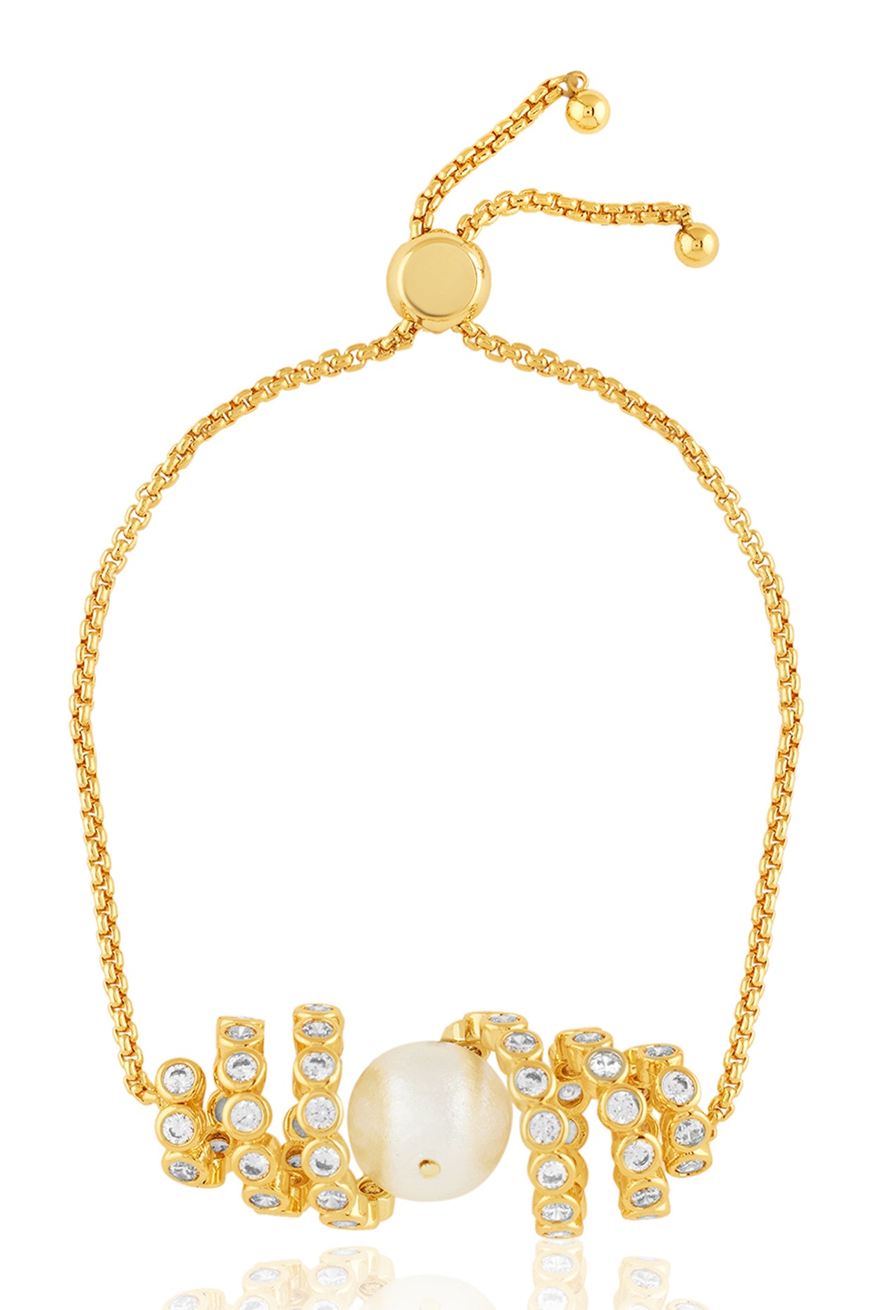 CZ & Pearl Swirl Bolo bracelet 18Kt Gold Plated