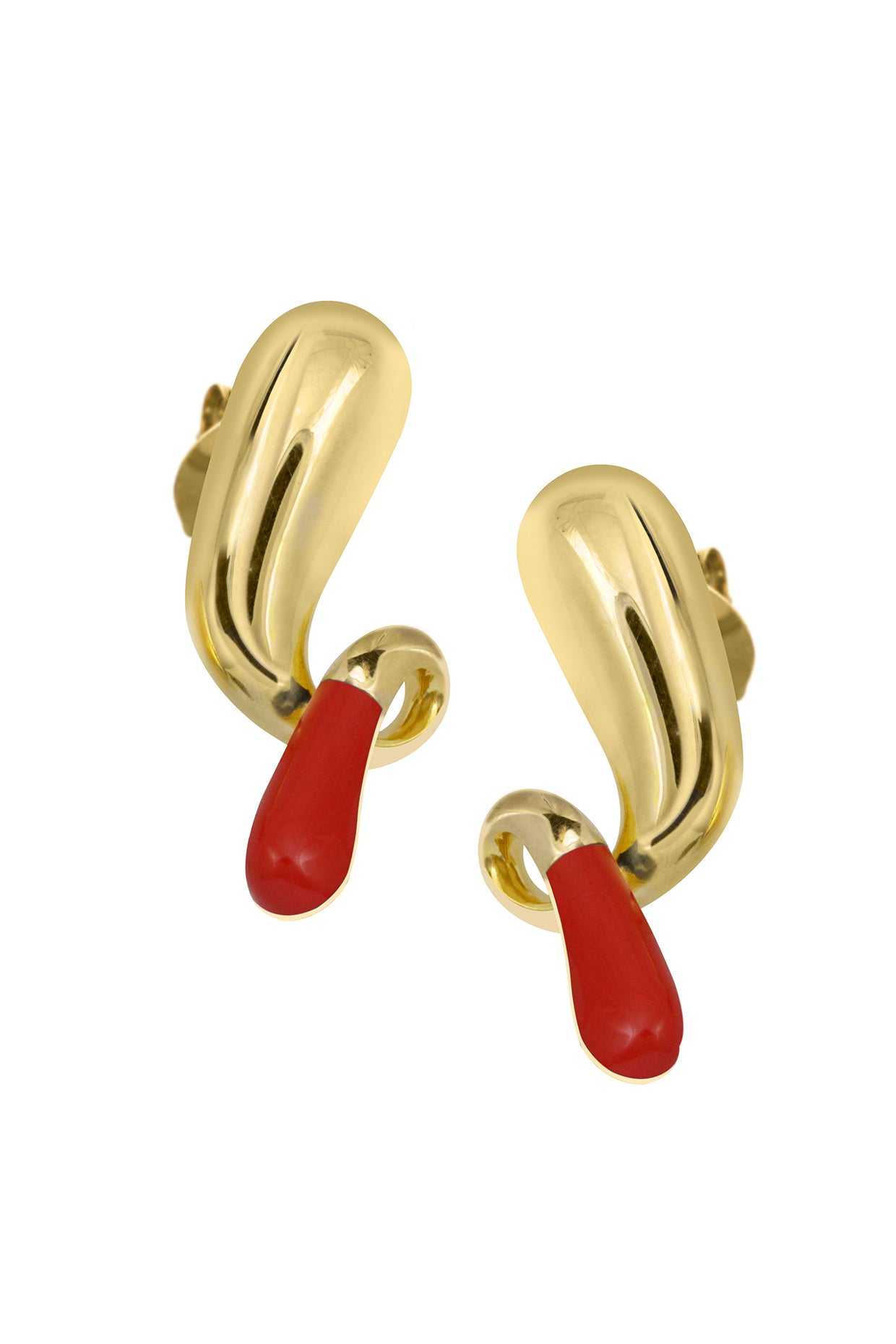 18Kt Gold Plated Red Pebble Pop Drop Earrings