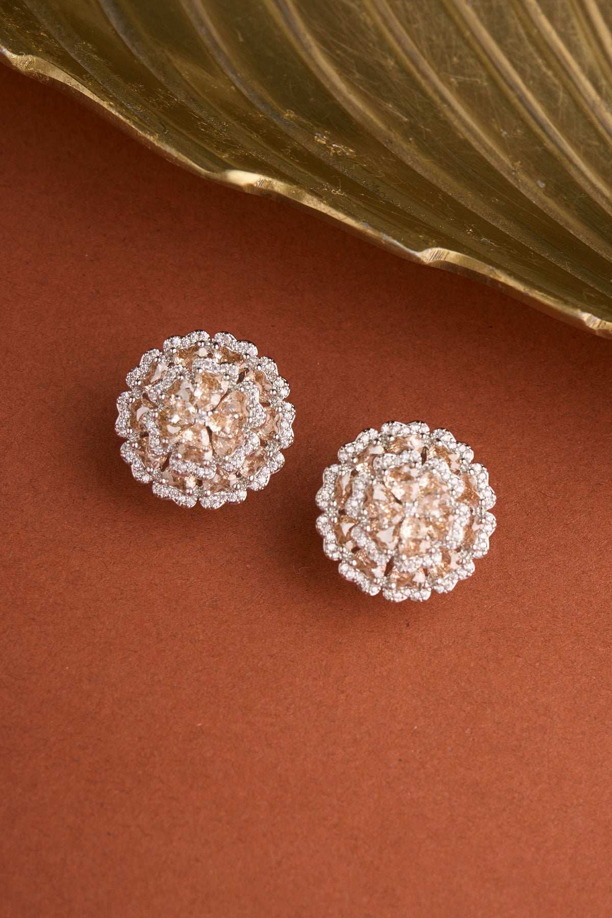 Gold Double Flower Earrings