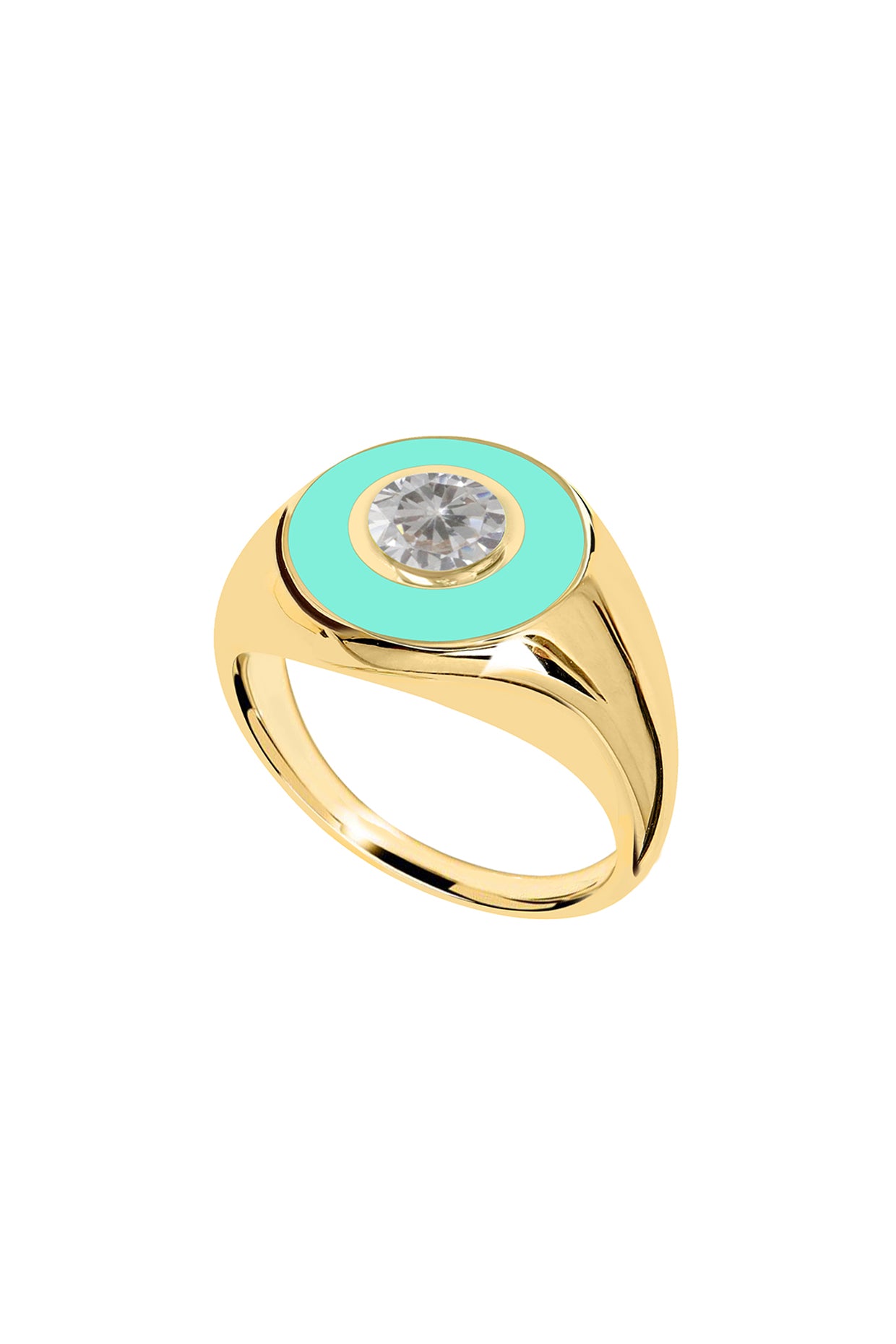 18Kt Gold Plated Eyes On Me Sage Green Signet Ring