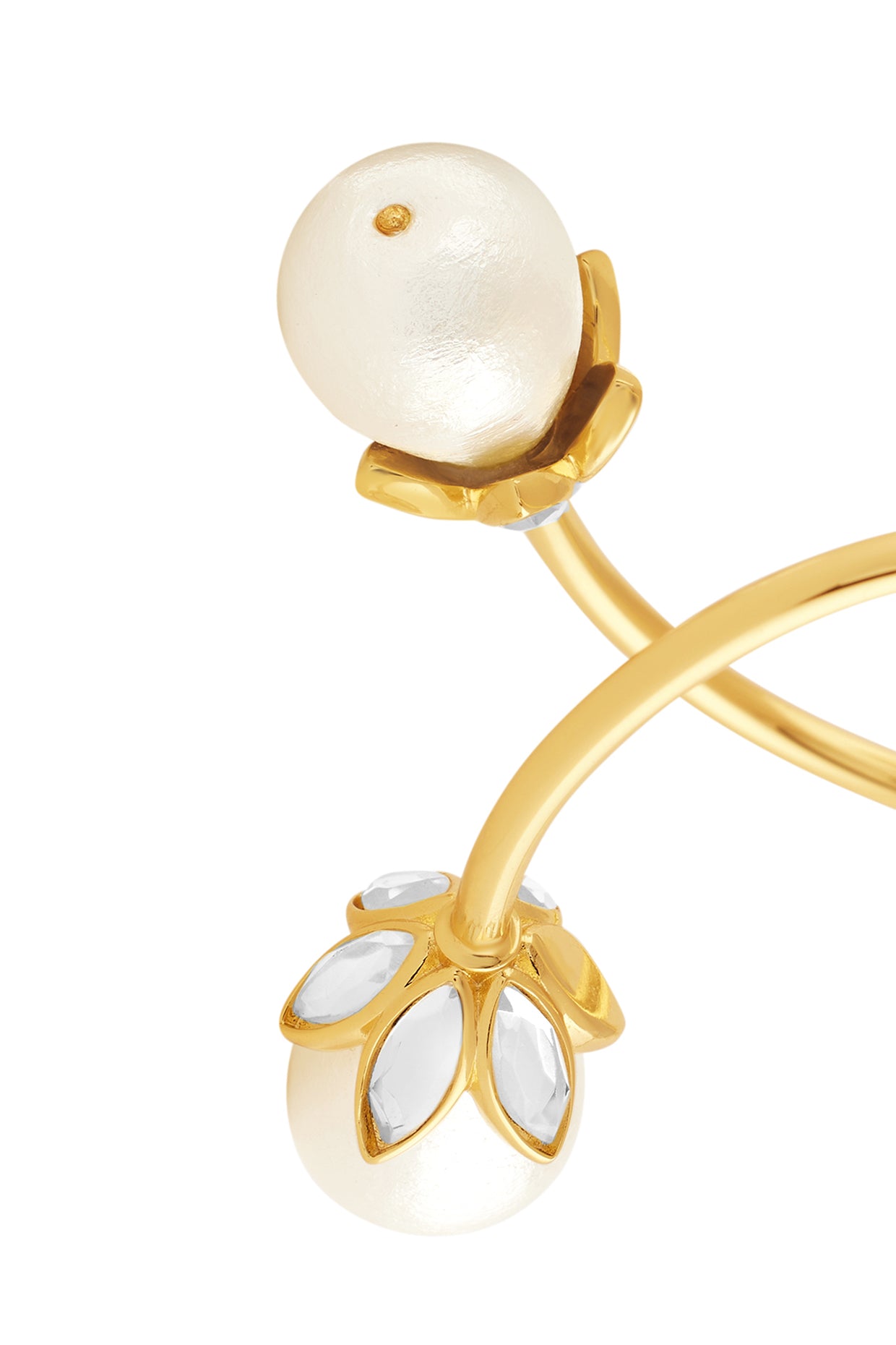 Pearl and Navette Spring Tube Cuff 18Kt Gold Plated