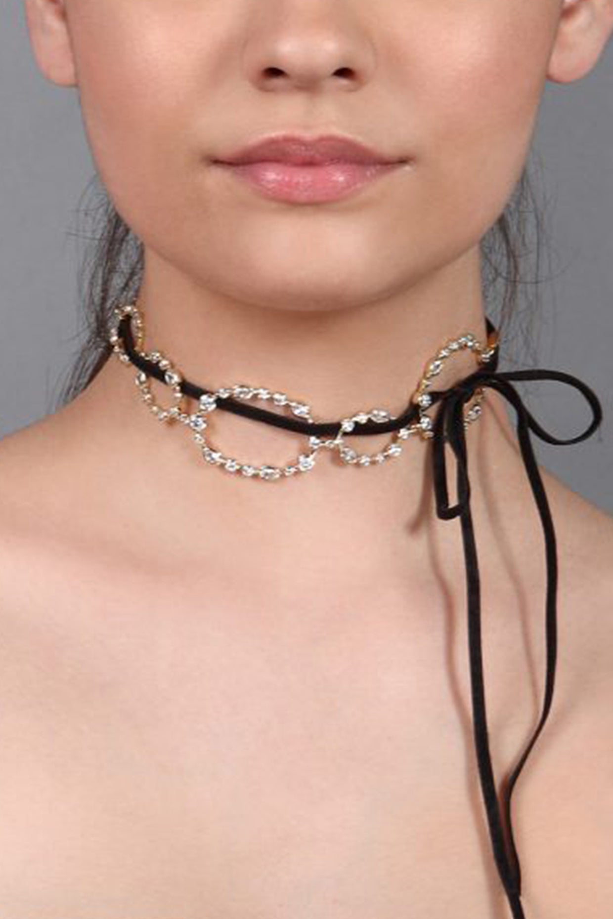 Celeste Oval Suede Choker Necklace 18Kt Gold Plated