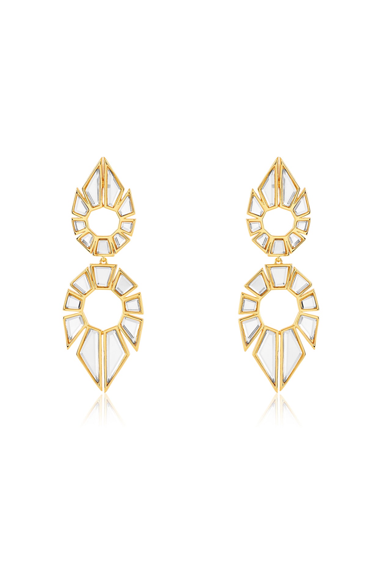 Bombay Deco Statement Mirror Earrings 18Kt Gold Plated