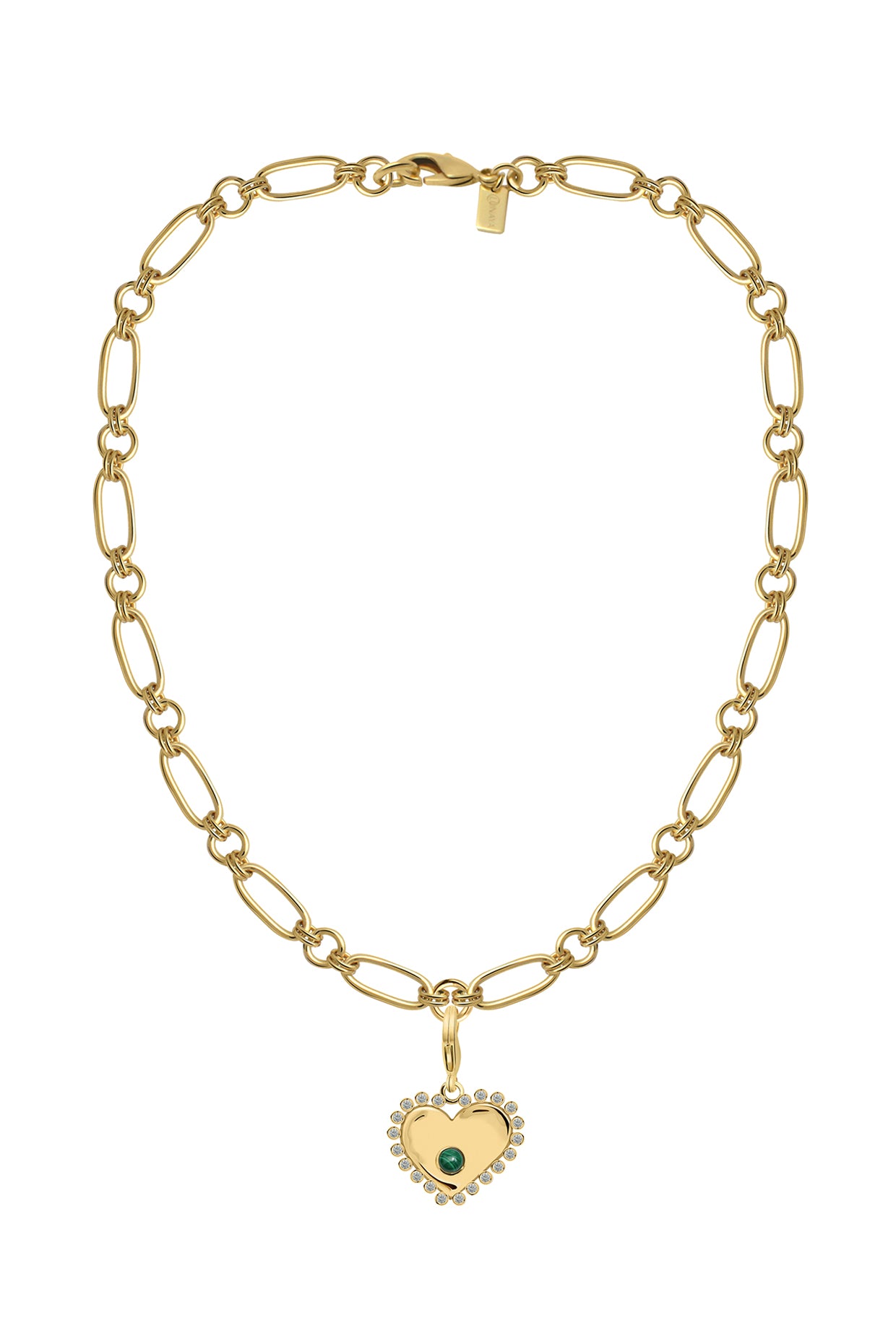 18Kt Gold Plated Green Halo Charm Necklace