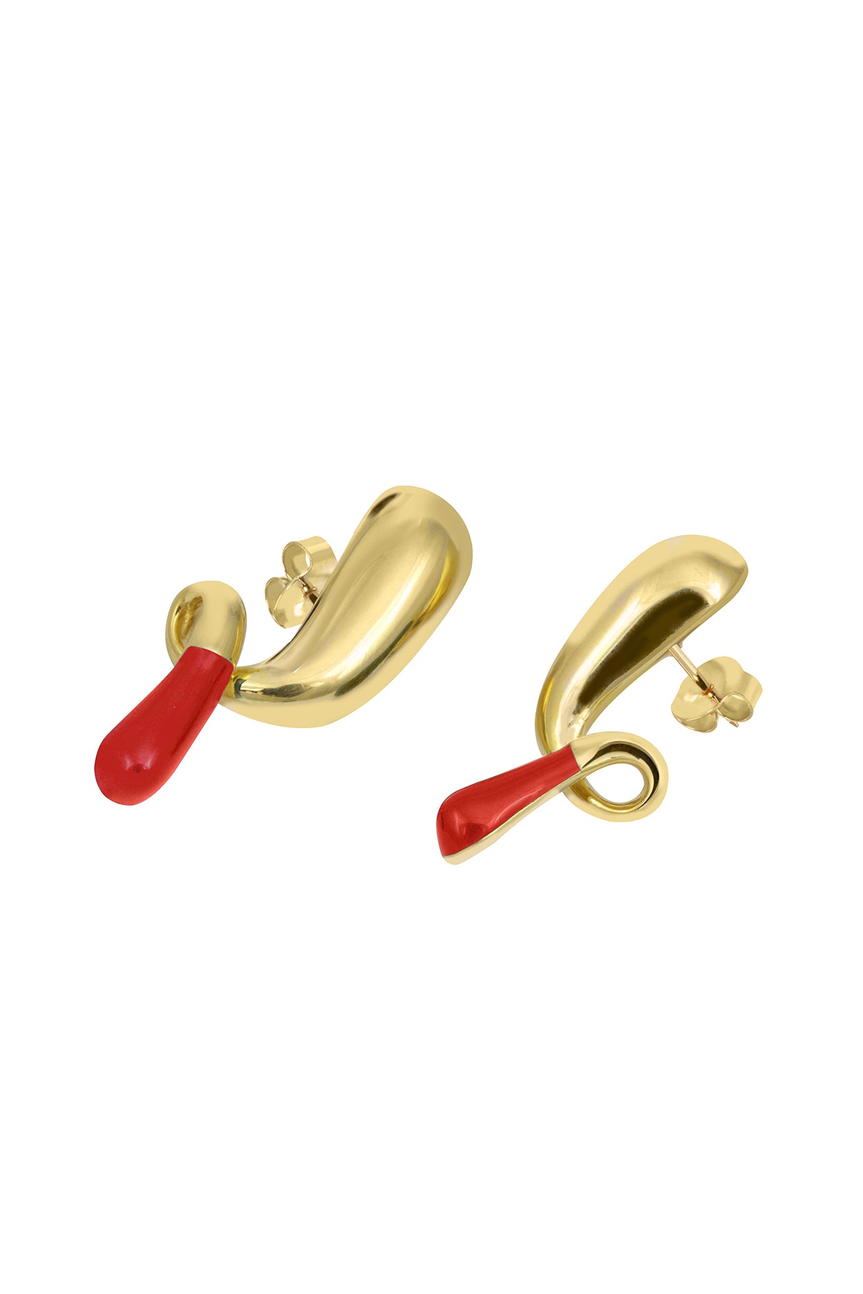 18Kt Gold Plated Red Pebble Pop Drop Earrings