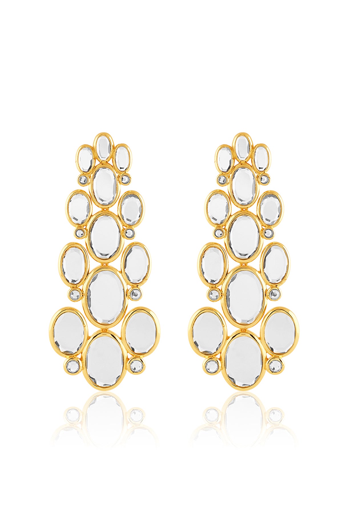 Limelight Oval Mirror Long Earrings 18Kt Gold Plated