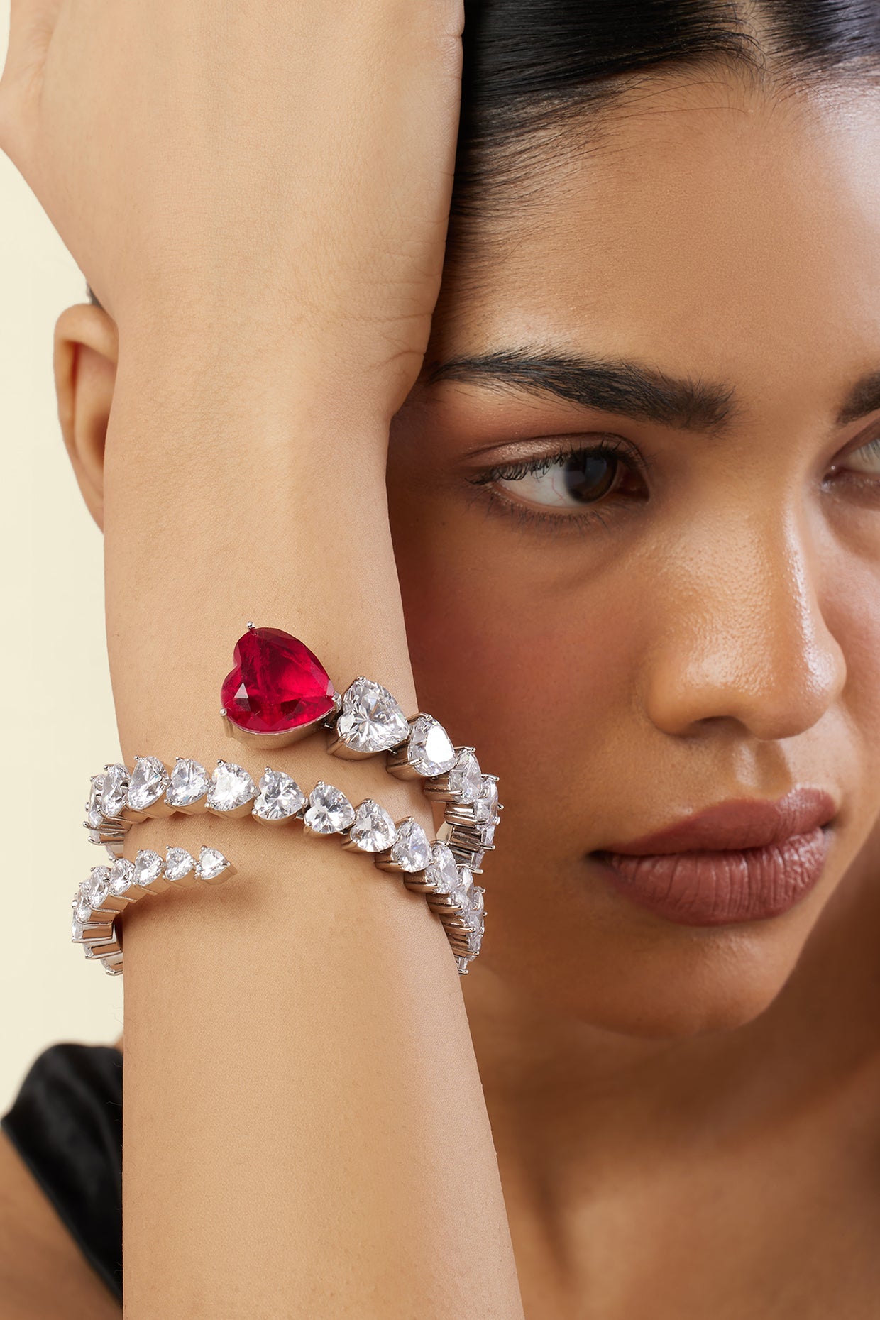 Ruby Enchantment Wrap Cuff In Rhodium Plating