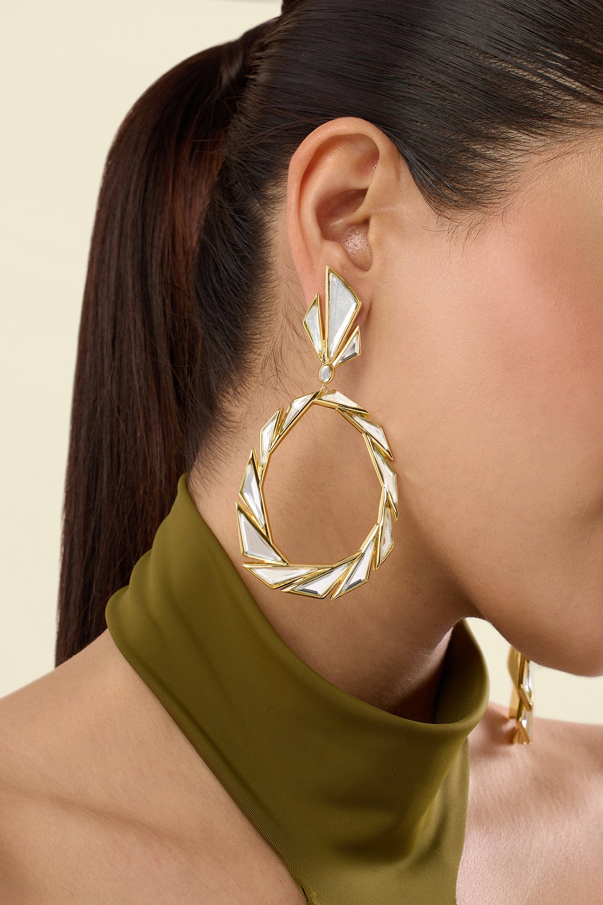 Demi Goddess Mirror Statement Libra Earrings 18Kt Gold Plated