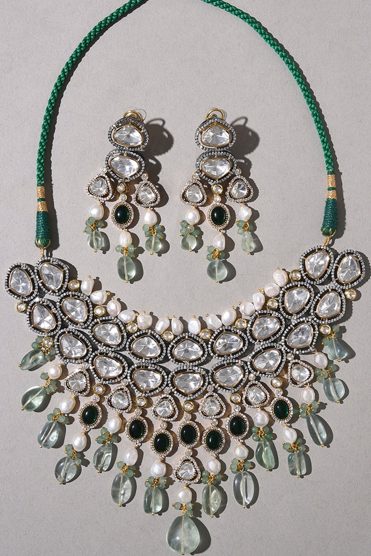 Fluoride & Polki Bridal Necklace Set in 22Kt Gold Plating