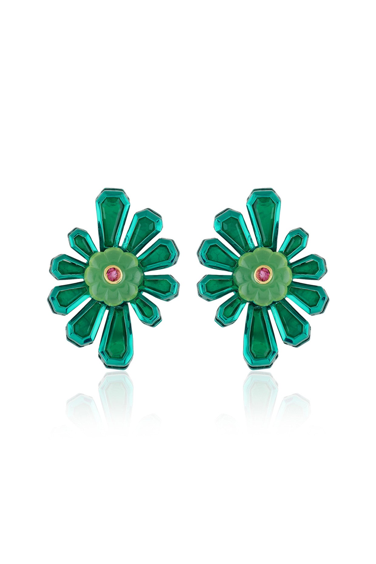Garden Gleam Stud Earrings In Rhodium Plating