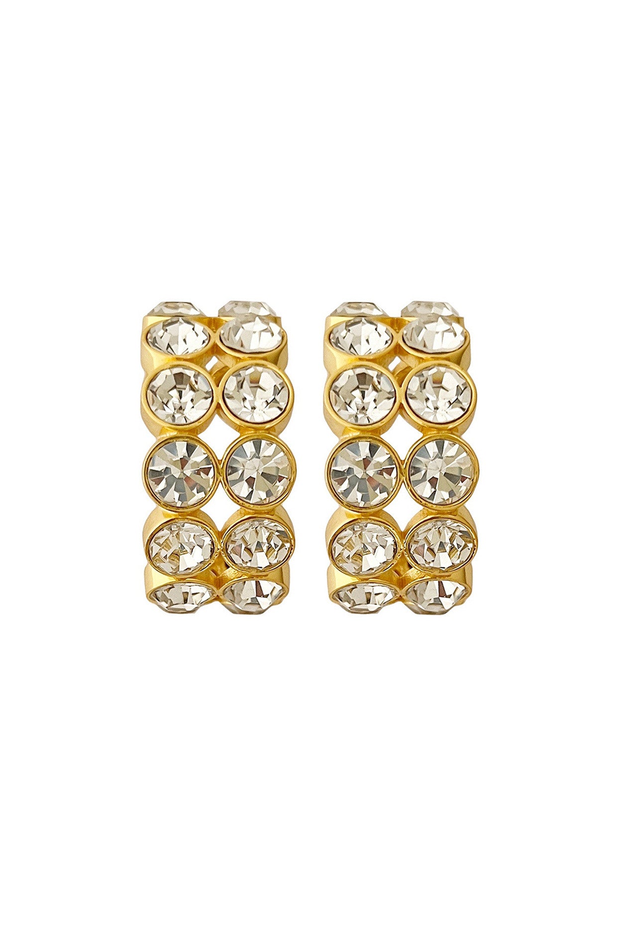Gold Plated White Crystal Crown Hoops