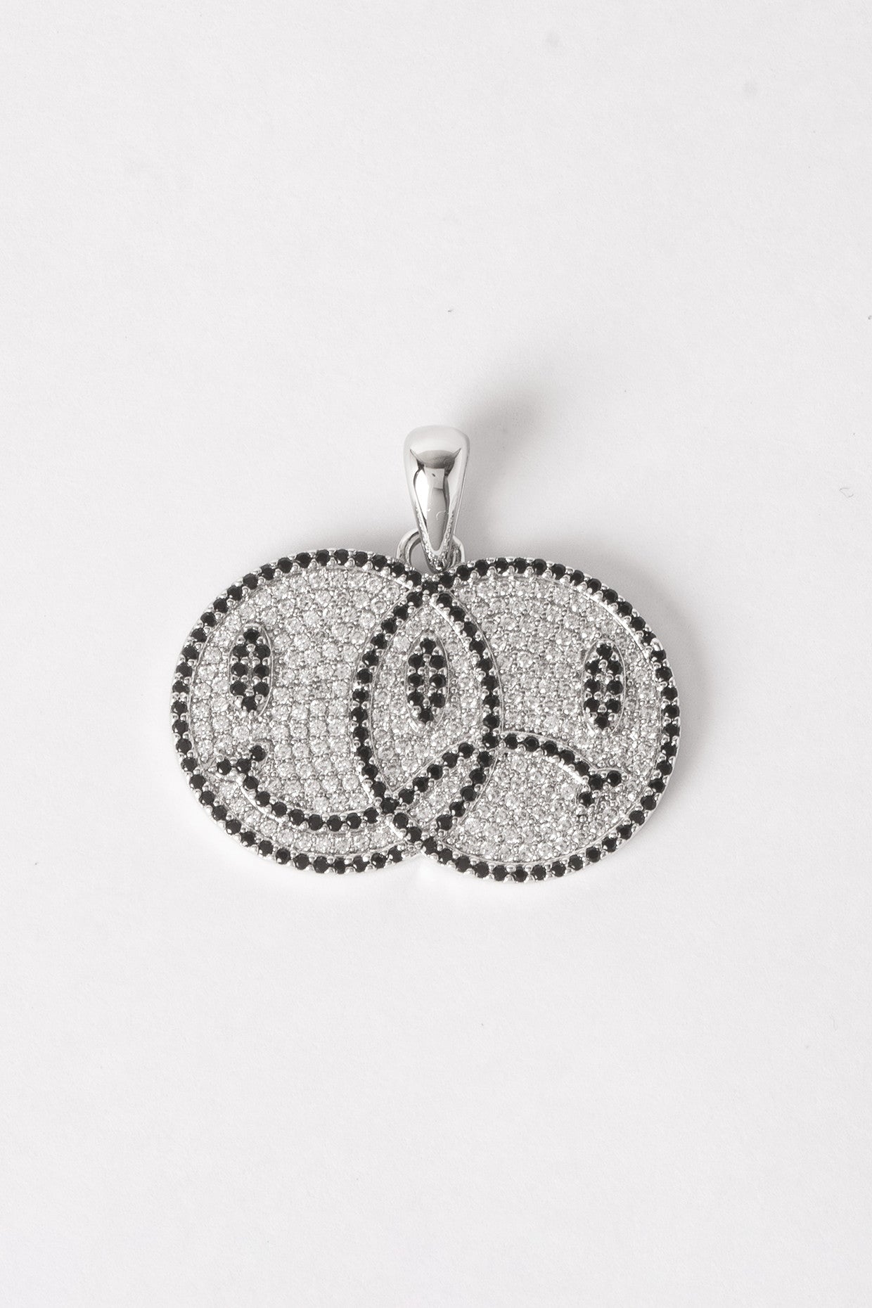 Iced Double Smiley Pendant Necklace-Black