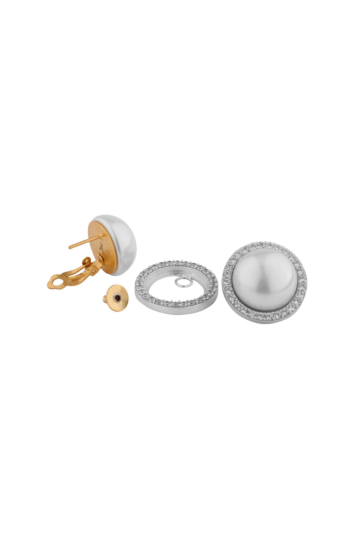Jacket Pearl Studs Earrings White Silver Plating