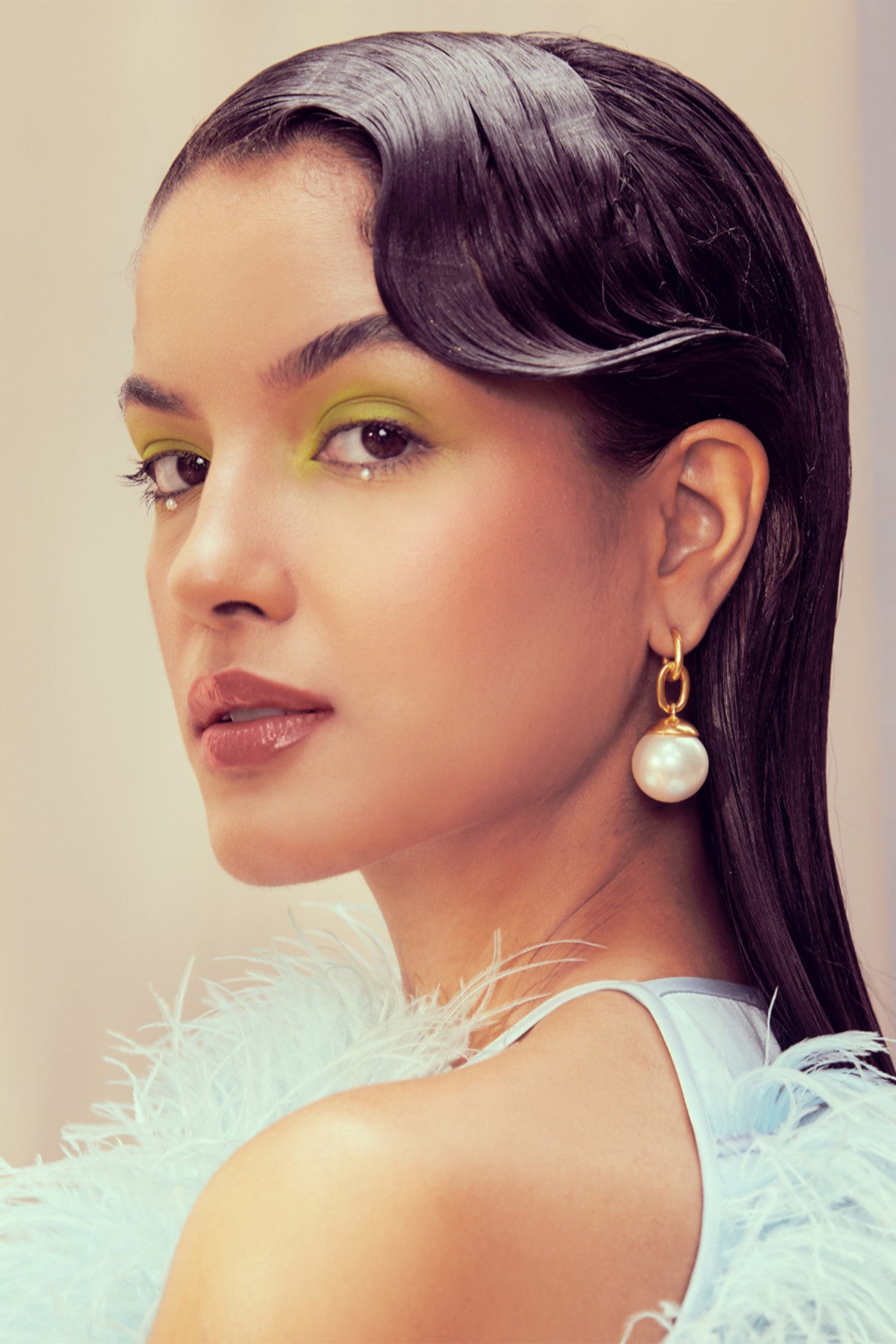 Linked Pearl Drops Earrings 22Kt Gold-Plated