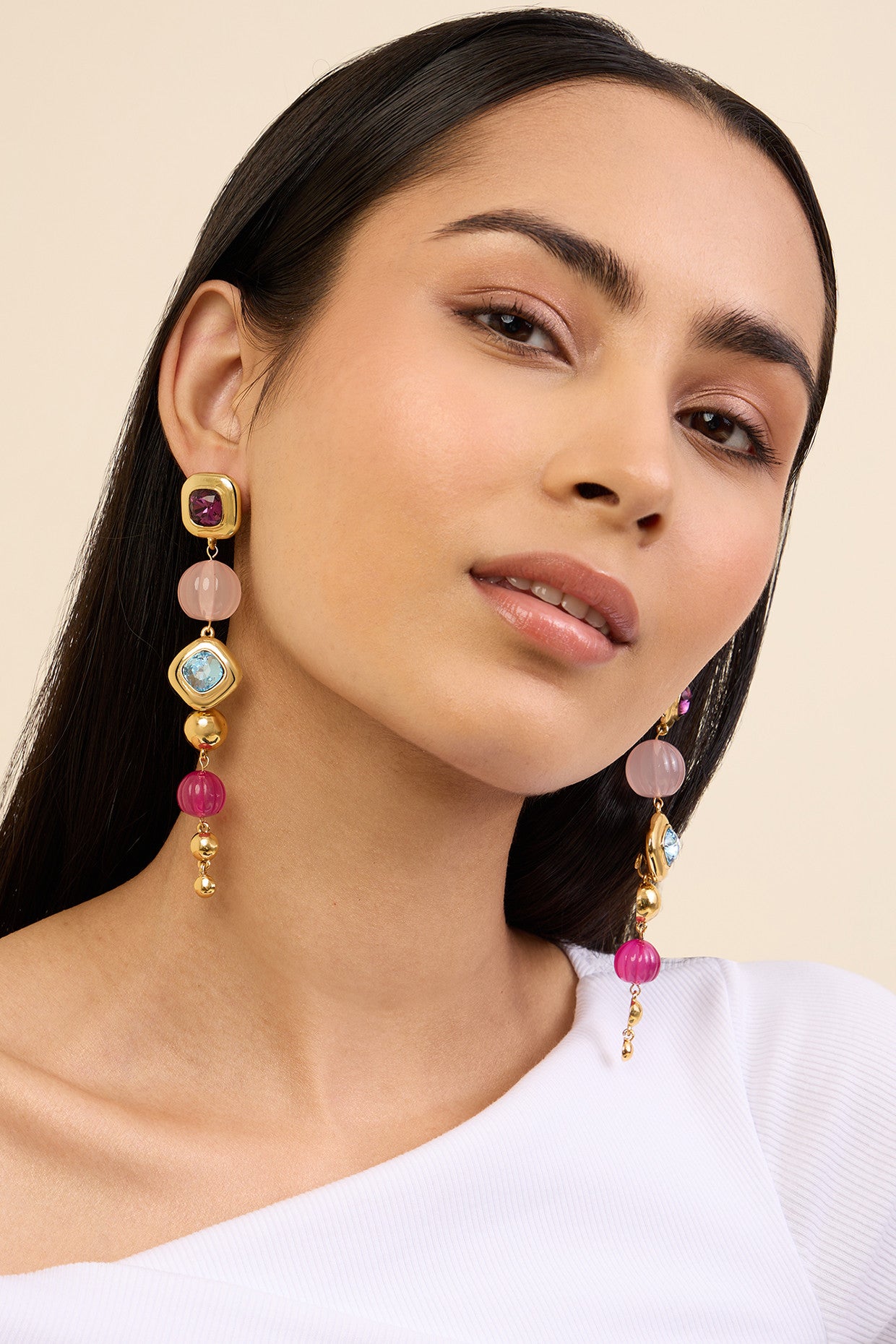 Long Pink & Aqua Danglers