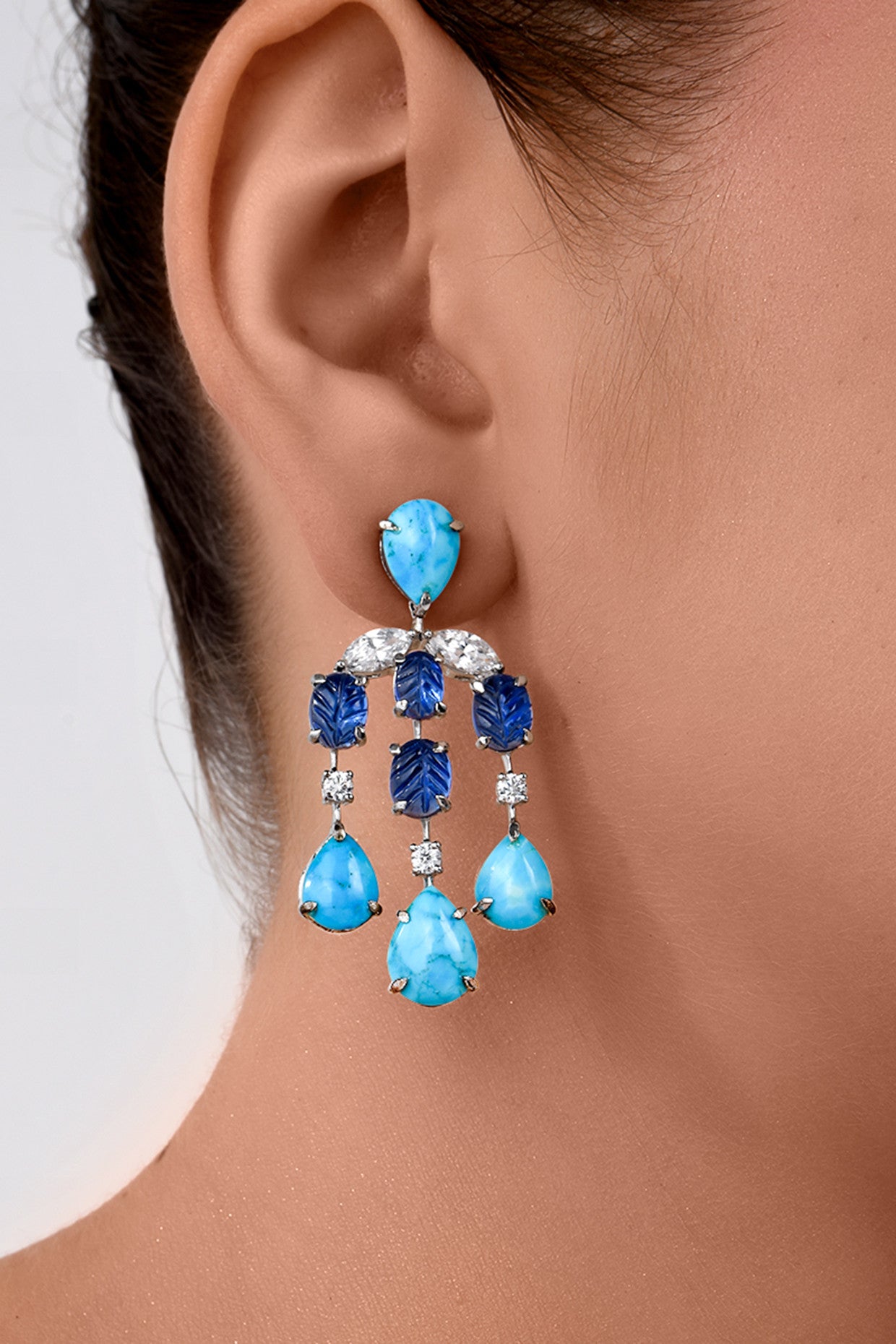 Multi Colour Synthetic Stones and White Swarovski Zirconia Earrings