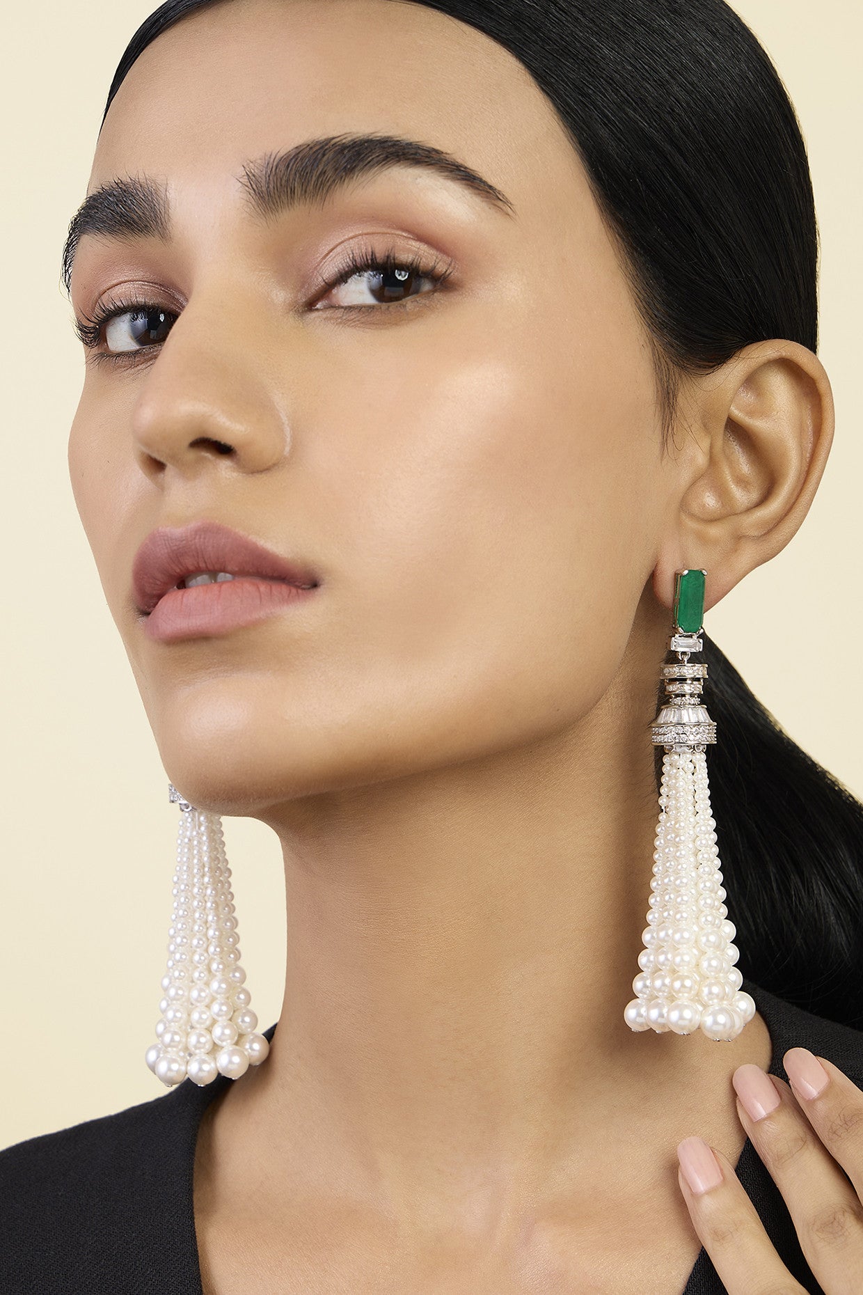 Pearls & Emeralds Tassel Earrings