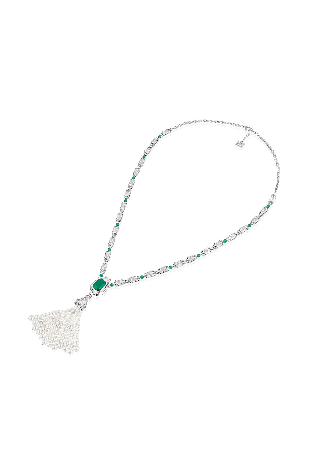 Pearls & Emeralds Tassel Necklace