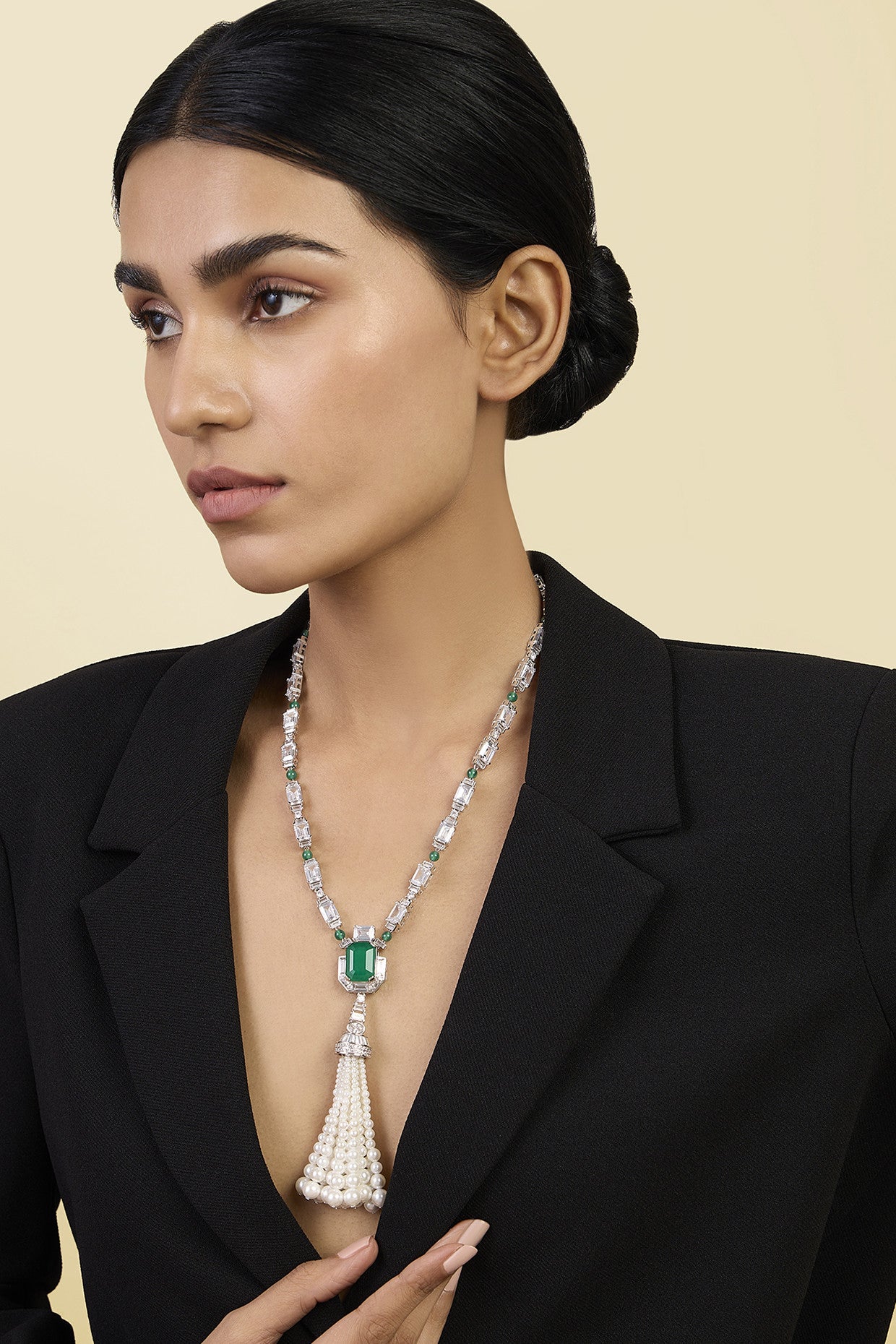 Pearls & Emeralds Tassel Necklace