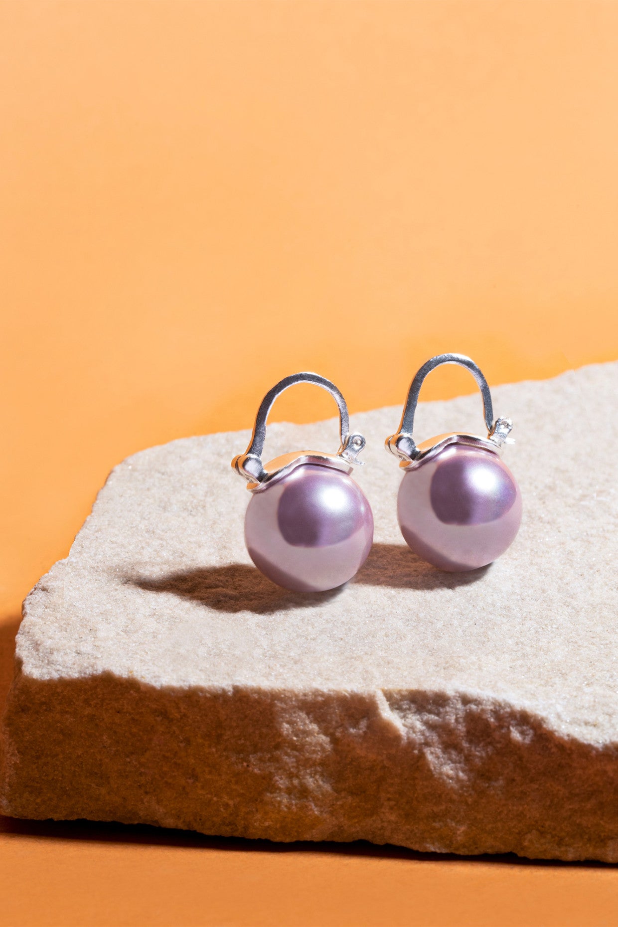 Purse Pearl Studs Earrings Purple 18Kt Gold-Plated