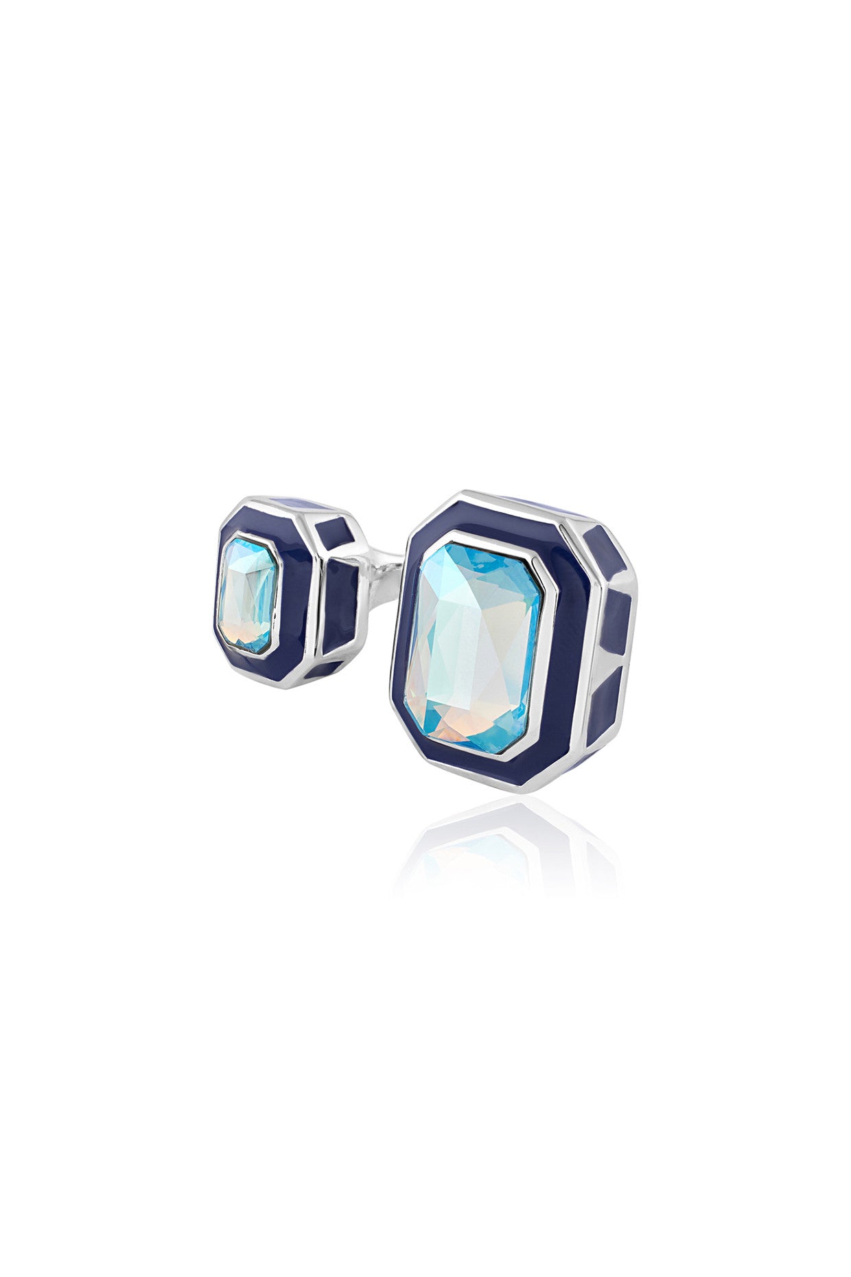 Silver Plated Aquamarine Crystal Galaxy Open Ring