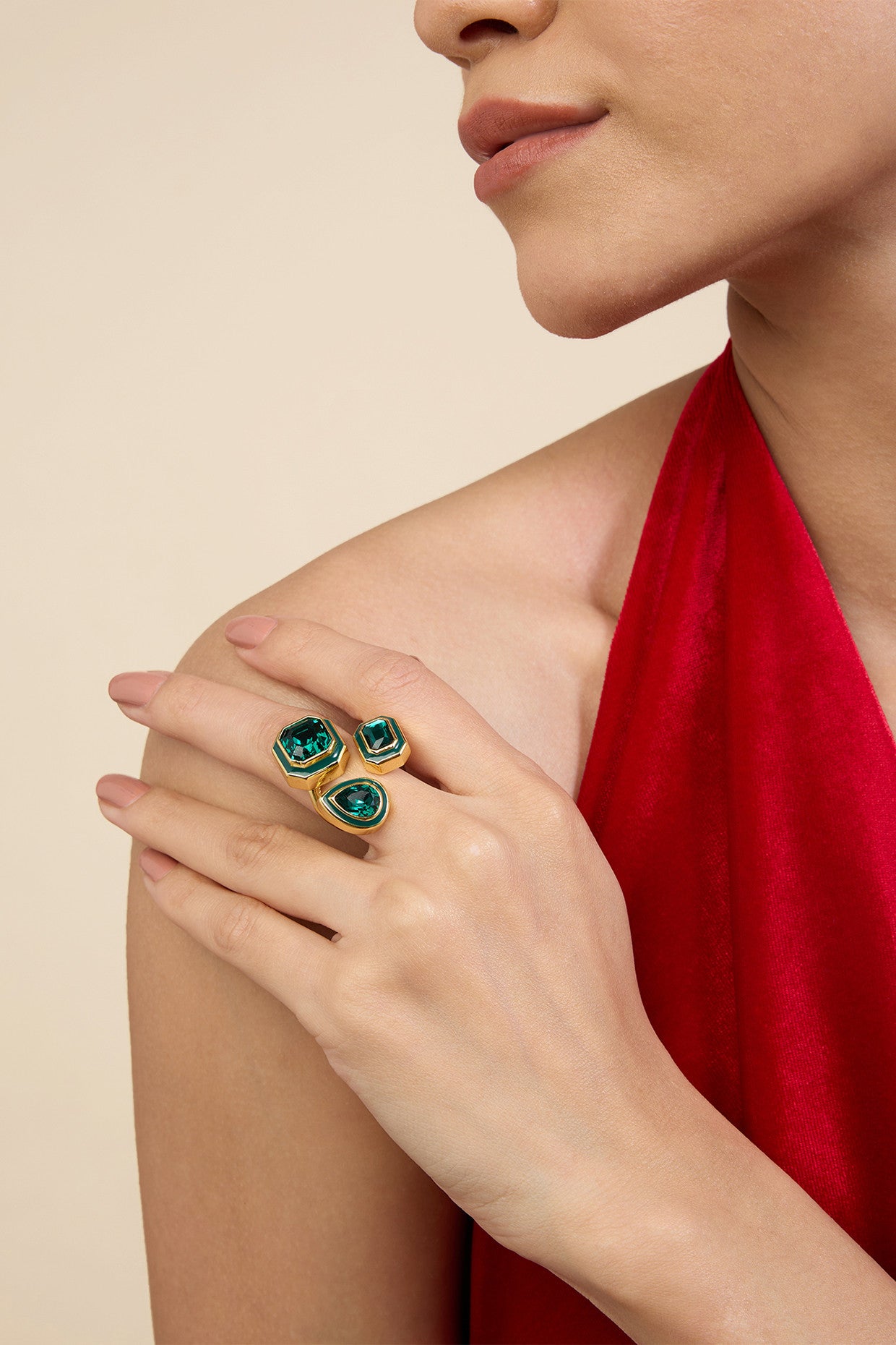18Kt Gold Plated Green Crystal Galaxy Ring