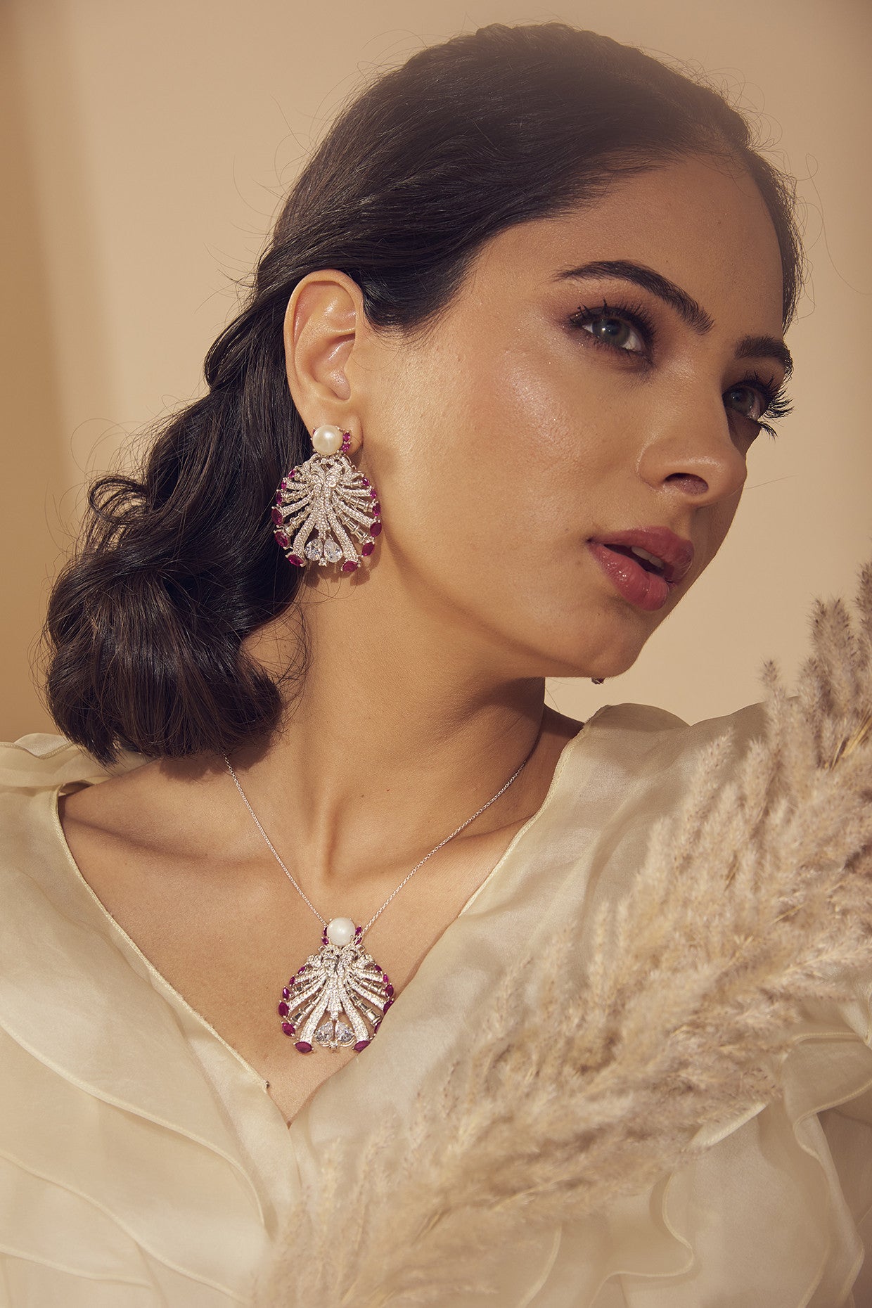 Red Alexandra Earring in Sterling Silver