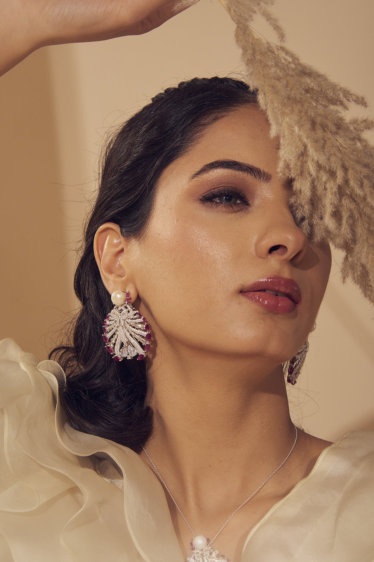 Red Alexandra Earring in Sterling Silver