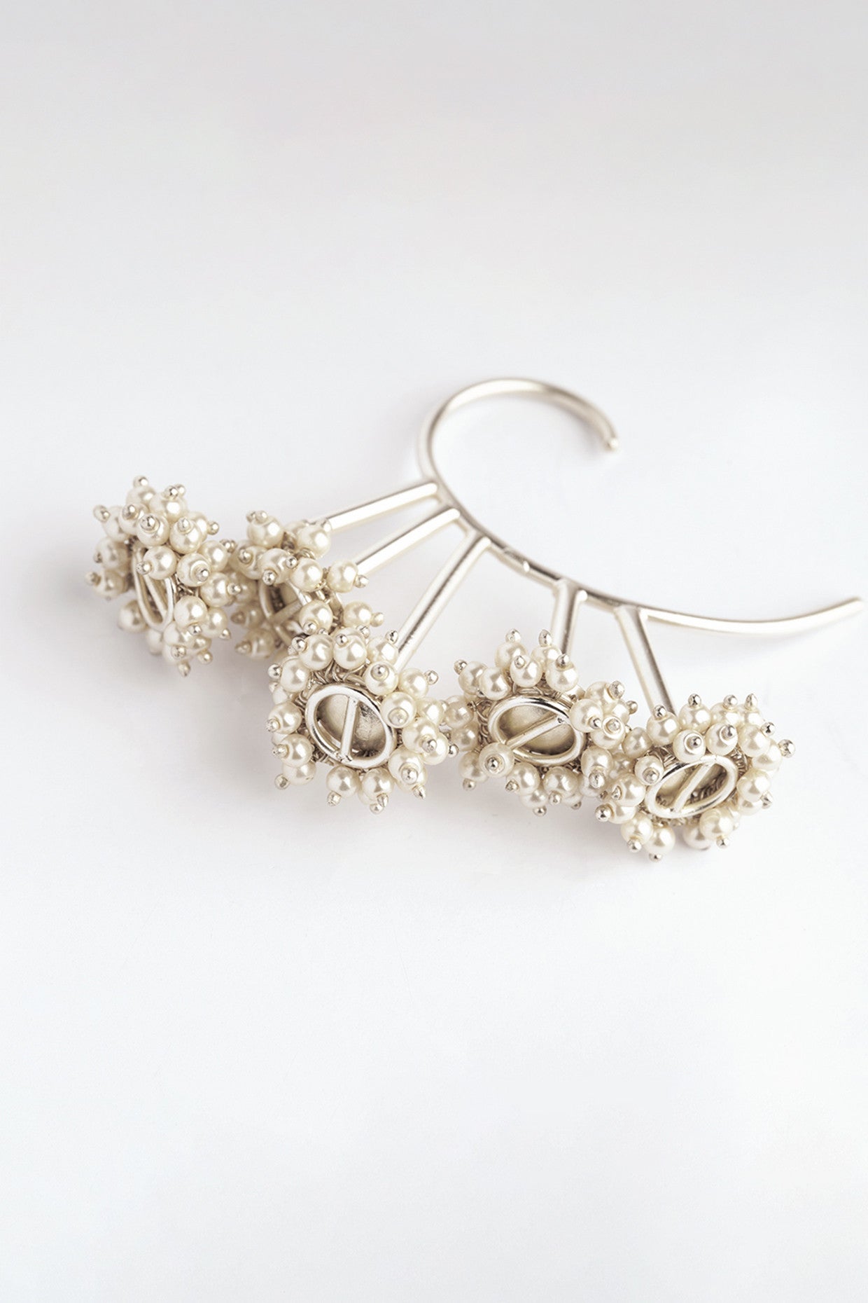 Silver Plated Pearl Bunch Earcuffs