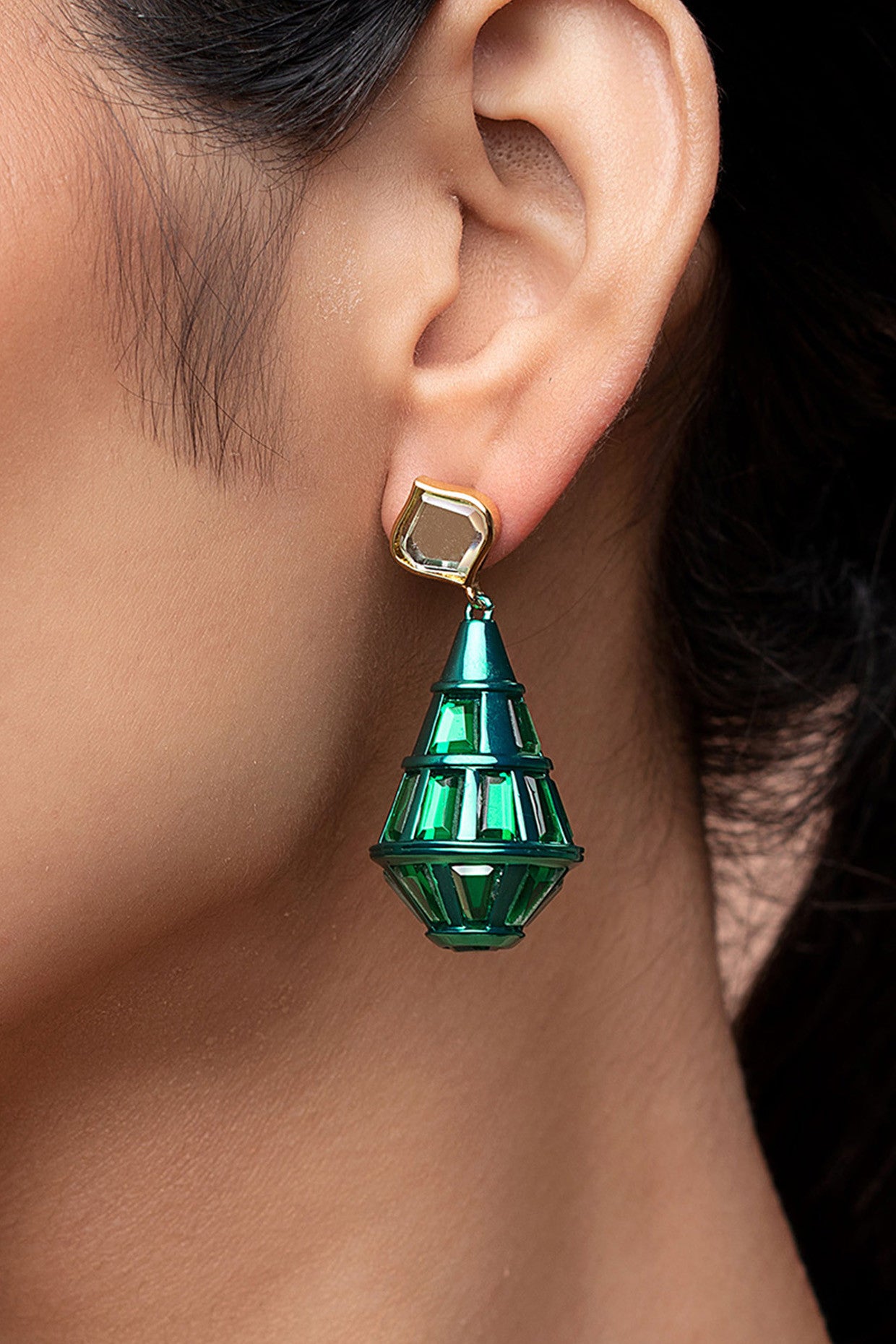 Sultana Green Mirror Drop Earrings