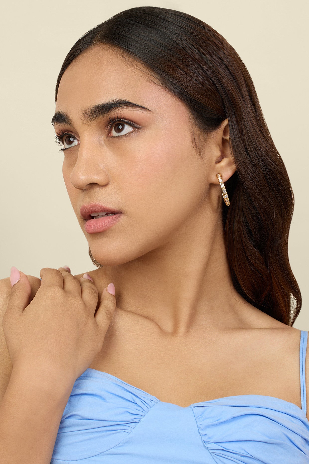 Summer Crystal Hoops In 18Kt Gold Plated