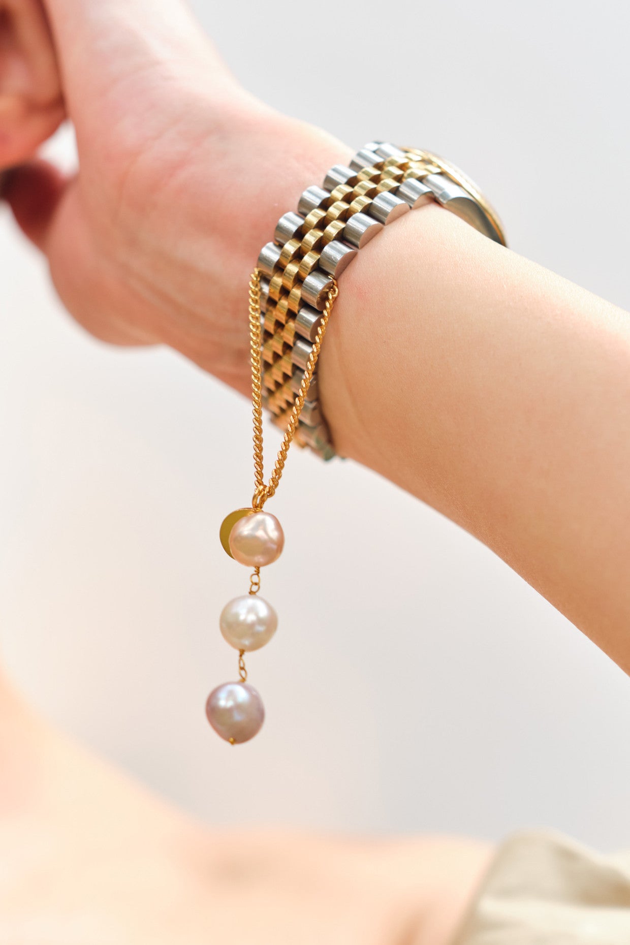 Triplet Pearl Watch Charm 22Kt Gold-Plated