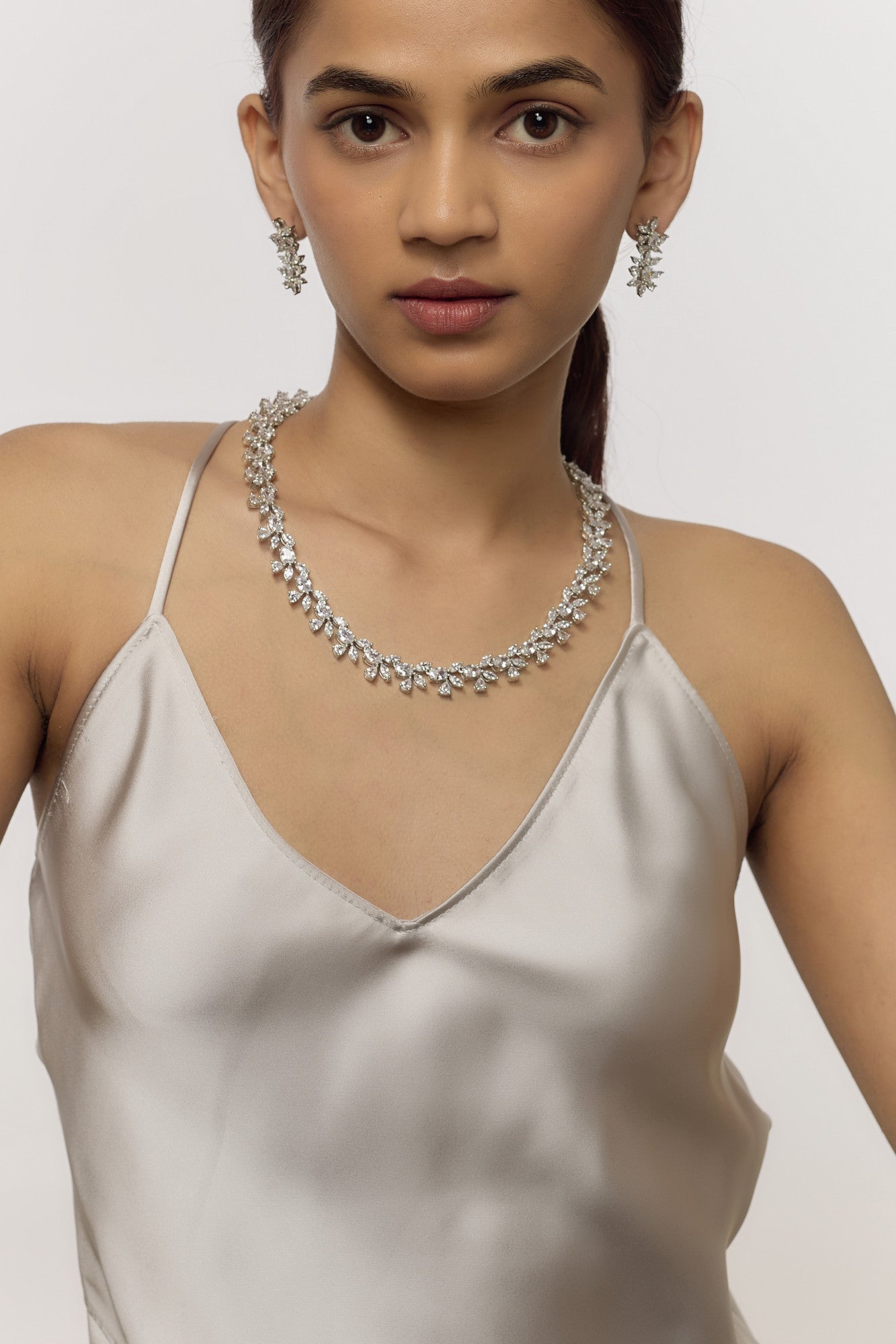 White Finish Diamond & Pearls Earrings